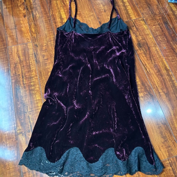 Vintage Polo Ralph Lauren Silk Maroon Purple Velvet Night Dress Slip Lace - Picture 4 of 8